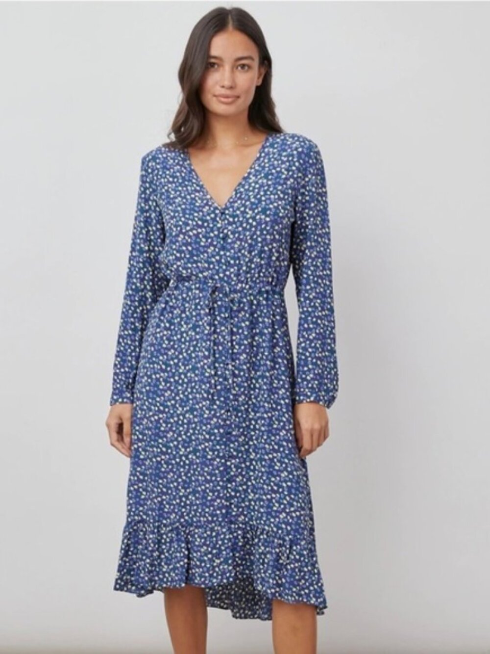 Rails Jade Dress Navy Ditsy Floral Midi Wrap Style XS NWOT